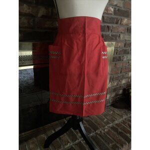 Vintage Red Half Apron Front Pockets Homemade Small